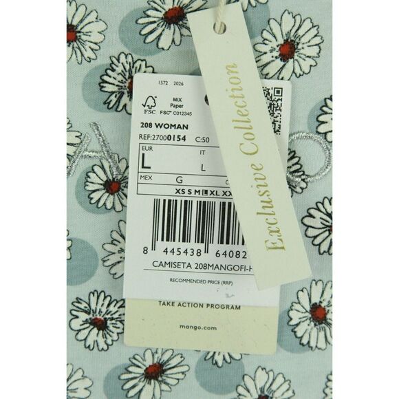 Mango Daisy Floral T-Shirt Short Sleeve Womens Size Large New - Picture 3 of 6